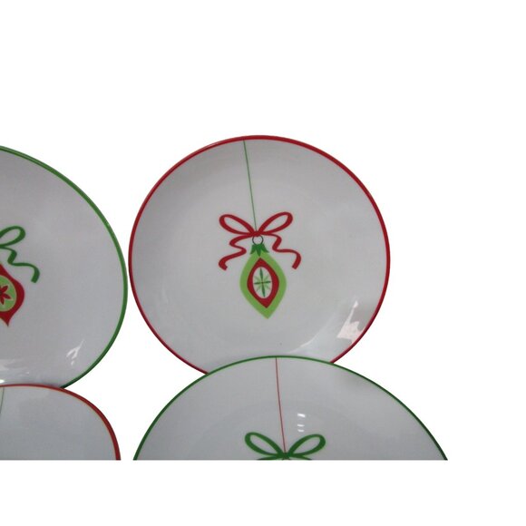 Crate & Barrel Christmas Ornament Luncheon Dessert Salad Plates Four EUC - Picture 7 of 16